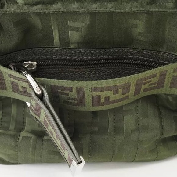 FENDI Zucca Nylon Tote Bag Khaki Ladies FF Pattern Handbag 450-013125 - Picture 7 of 12